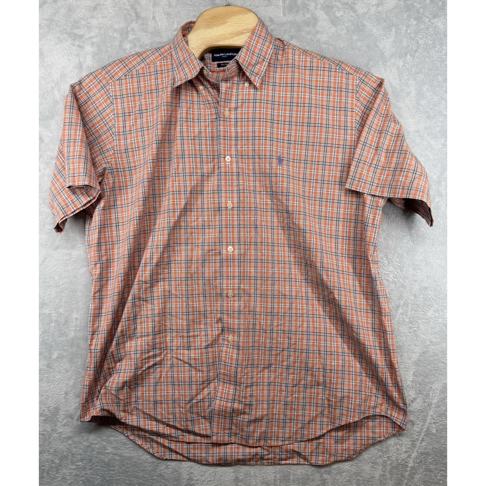 Ralph Lauren Golf Tilden Short Sleeve‎ Button Down Shirt Orange Plaid Men's L